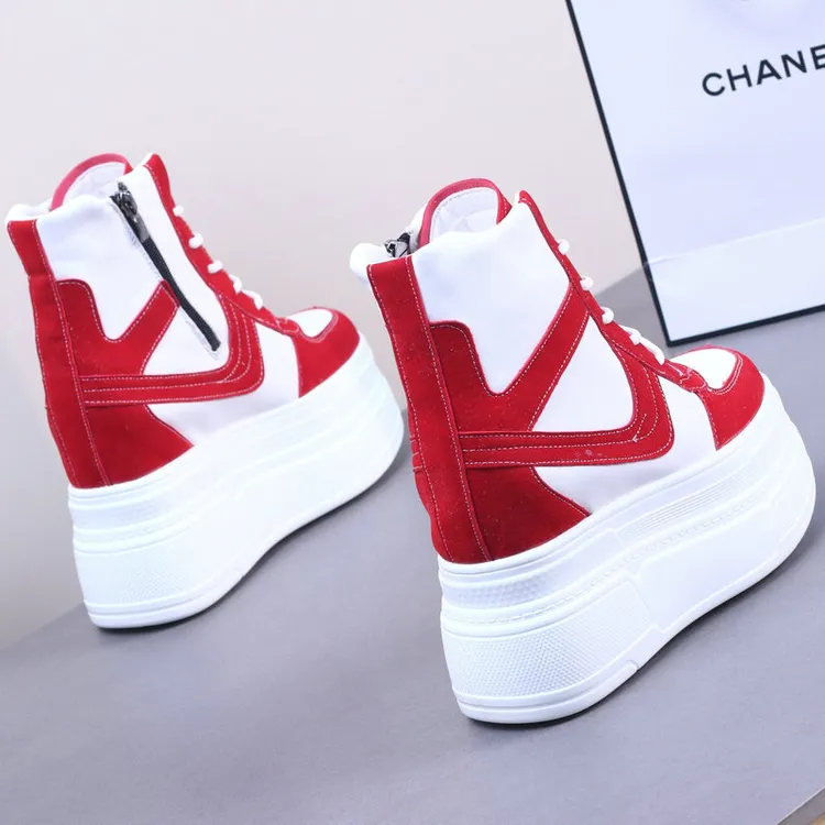 小个子内增高12cm小白鞋女显瘦松糕厚底鞋2025秋季新款高帮休闲鞋