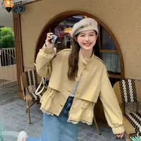 卡其色蕾丝拼接短外套女2025春新款小众设计超好看爆款休闲夹克