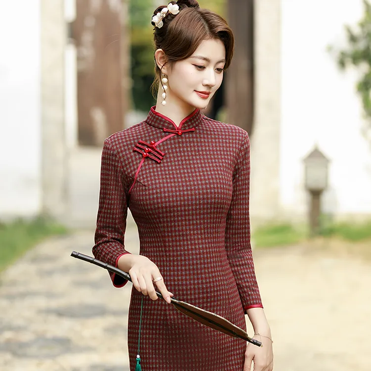 新中式旗袍2025秋季日常可穿高端复古老上海礼服改良素雅国风裙子