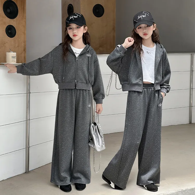 女童套装2025新款洋气时髦儿童春秋款卫衣阔腿裤两件套休闲运动装