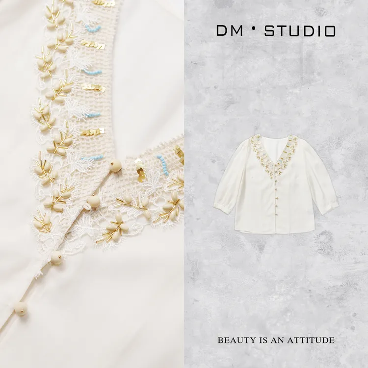•STUDIO/夏季百搭复古气质精致感绣花V领衬衣2504CS/50917