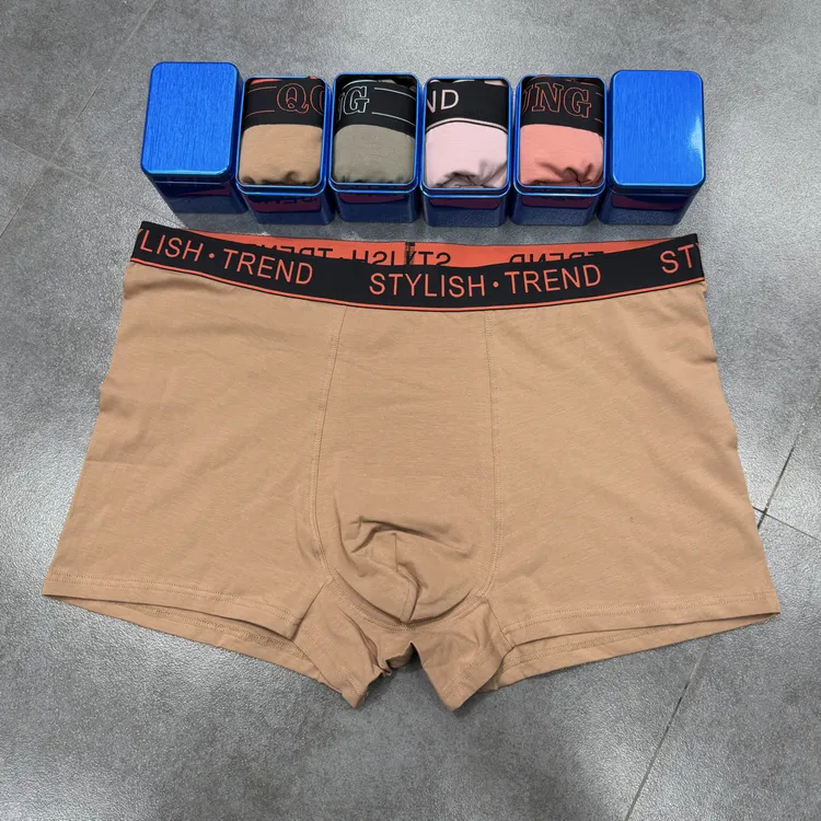 高品质铁罐装95七彩棉平角裤 独立包装 大裆部 高支面料 双层抵挡