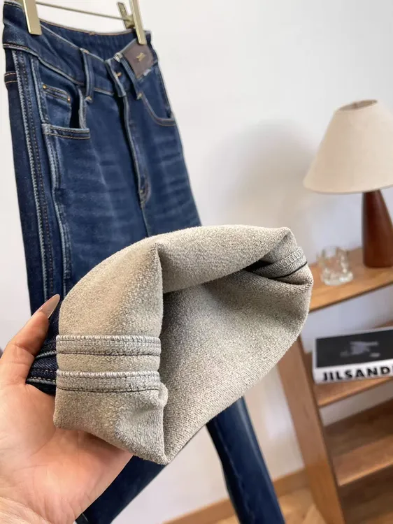 B笔直大长腿！加厚植绒里！双侧骨直筒笔杆裤牛仔裤 E304 女装H7569