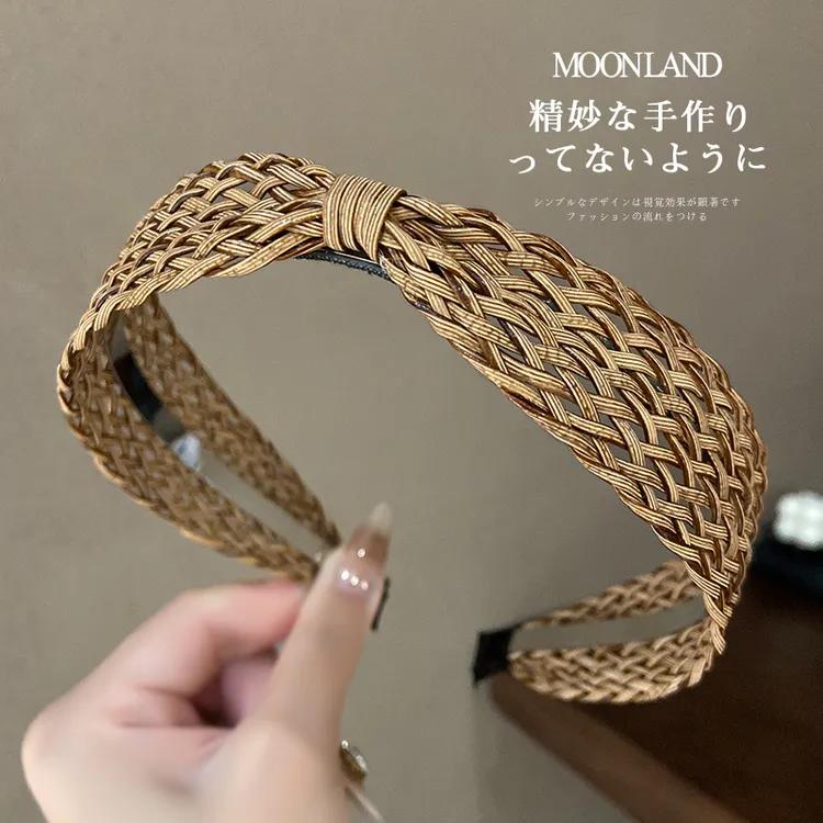 韩版夏季新款草编发箍高级感透气发卡时尚百搭发捆洗脸头箍头饰女