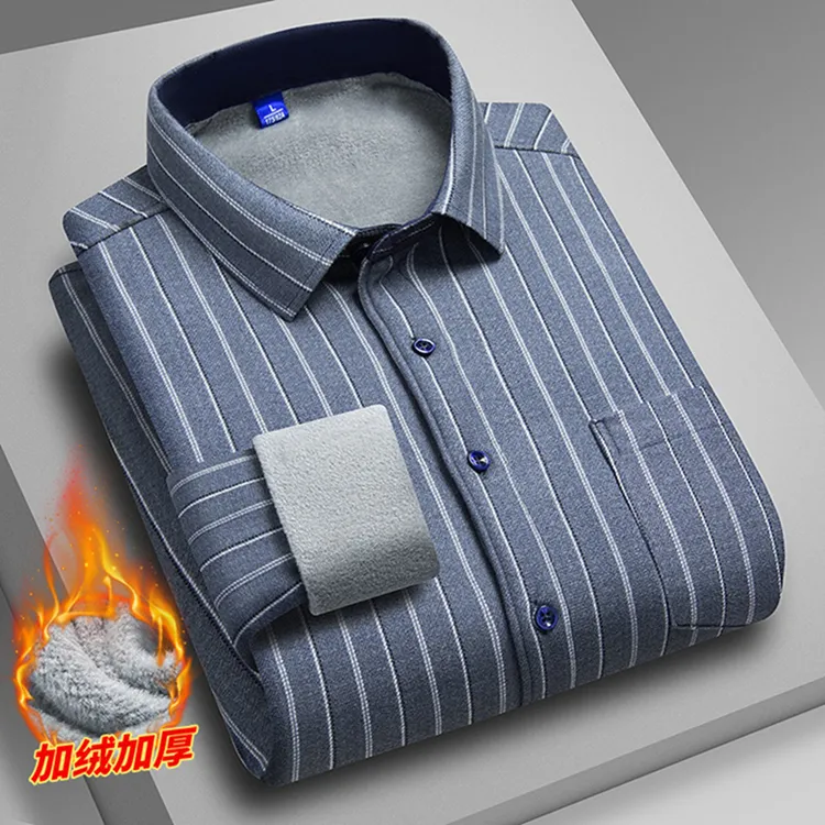 2025秋冬新款男士长袖格子衬衫时尚加绒加厚保暖商务休闲上衣衬衫