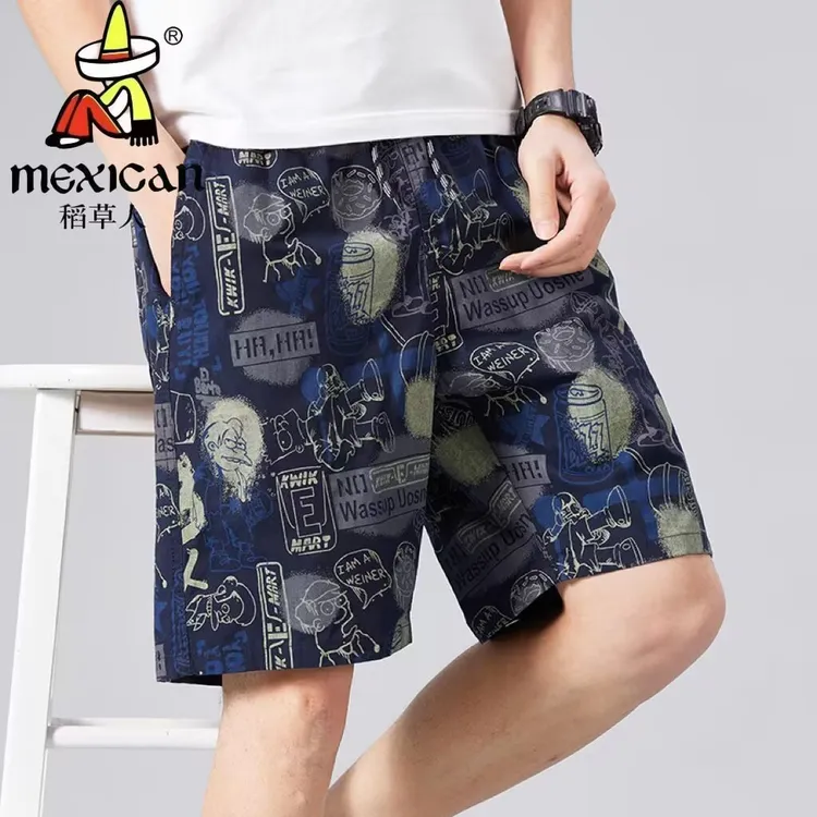 稻草人短裤男士夏季休闲运动沙滩裤印花时尚中裤纯棉百搭宽松裤子