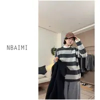 海盐奥利奥 冬季保暖宽松休闲圆领套头显瘦慵懒风条纹毛衣