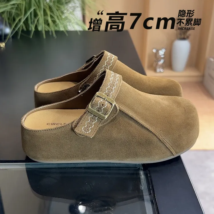 内增高勃肯半拖鞋懒人一脚蹬2025新款厚底包头拖鞋外穿勃肯鞋女鞋