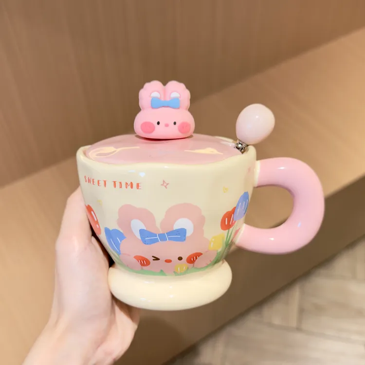 新款可爱鸭子熊家用大容量带盖少女心卡通可爱马克杯高颜值礼品