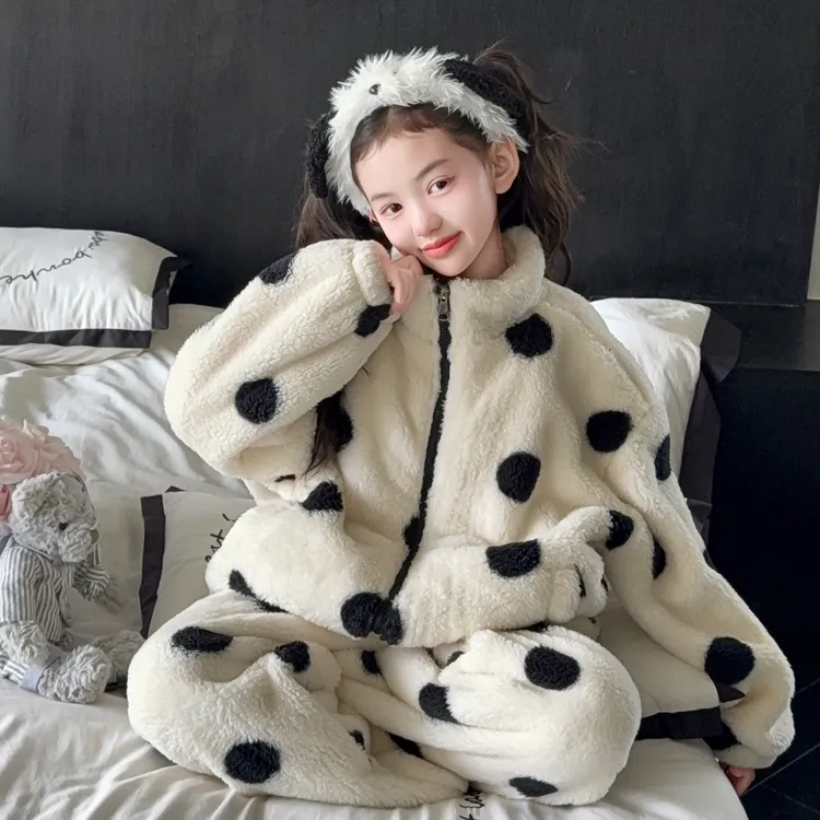 女童睡衣双面绒新款秋冬加厚儿童珊瑚绒套装女孩冬季法兰绒家居服
