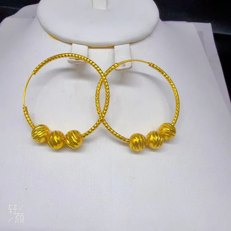 铜合金耳饰 铜合金精美三个切花珠子气质时尚圈圈耳环 07153