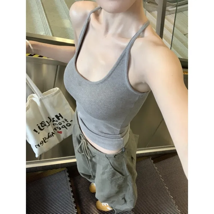 挂脖吊带背心女带胸垫纯欲风性感辣妹收腰显瘦外穿内搭工字背上衣