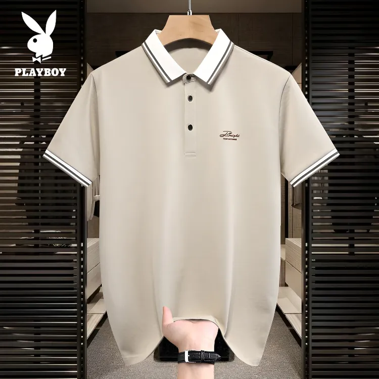 花花公子休闲翻领polo衫男士短袖t恤夏季新款潮牌休闲凉感体恤男