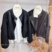 薇莎66282韩版正肩立领下摆抽绳软皮衣