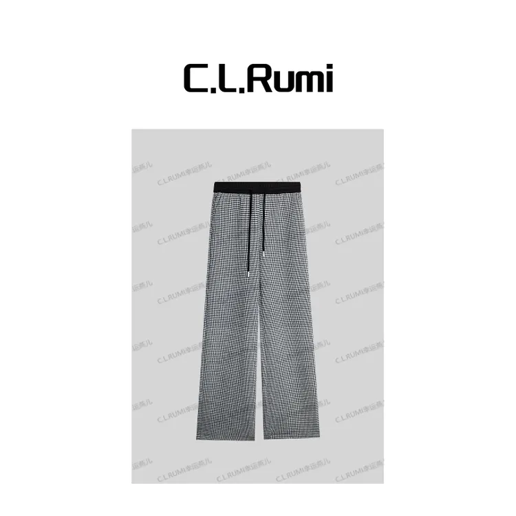 【Rumi精选】”格调裤”秋冬经典百搭宽松直筒软糯千鸟格纹裤7160kz