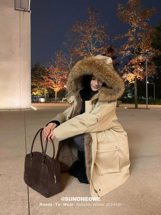 2025冬季新款棉服女保暖仿皮草内胆派克服中长款洋气加绒工装外套