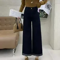 薇莎6850【现货】秋款弹力印花裤脚直筒牛仔裤 