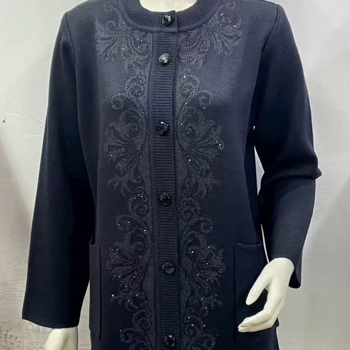 女士老年中长款大码外套针织衫