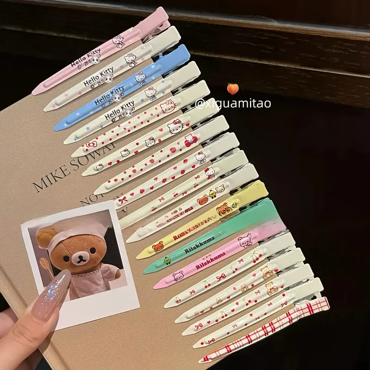 可爱KT猫星星樱桃小熊金属长条发夹夏季新款甜美刘海鸭嘴夹Z253