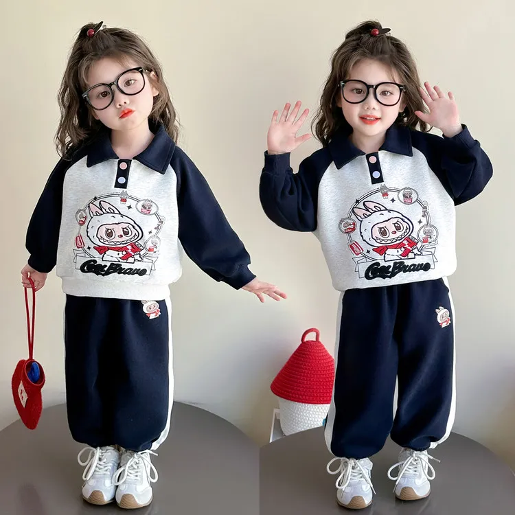 女童春秋polo领拉布布卫衣套装新款儿童洋气卫裤女宝宝可爱两件套