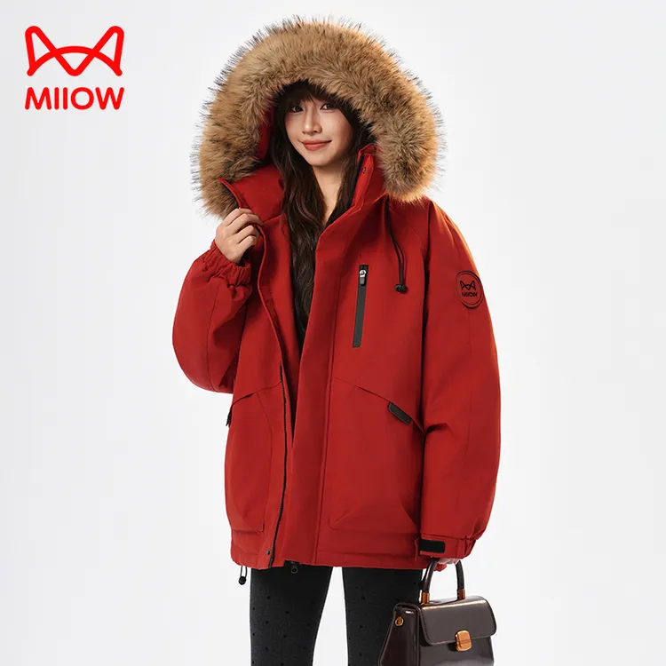 MIIOW CLASSIC/猫人经典冬季防风保暖连帽棉服毛领棉衣夹克外套