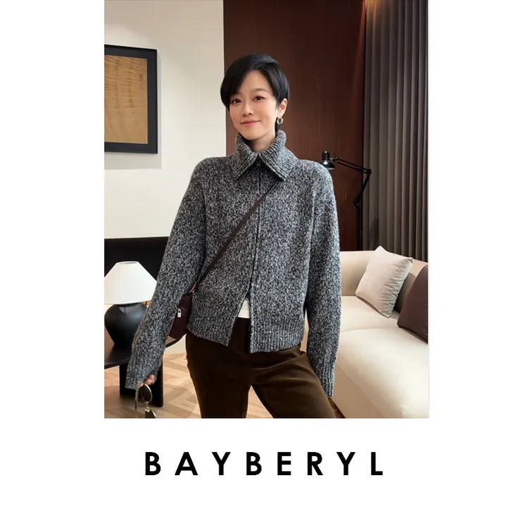 BAYBERYL老贝万花筒*羊绒花纱立领拉链秋针织开衫ZZS4I0601-9/21