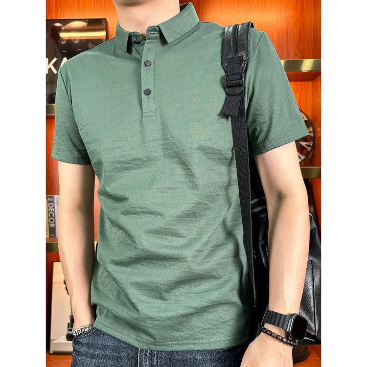 棉麻薄款短袖男polo衫潮牌2025夏季纯色新款修身清凉翻领半袖t恤