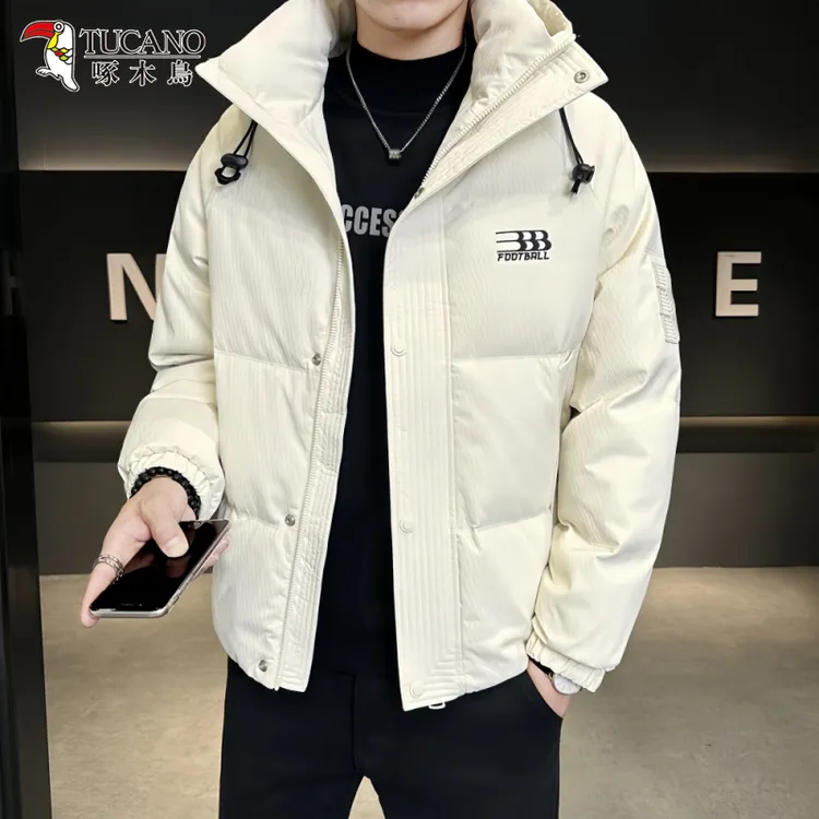 啄木鳥高级感白鸭绒羽绒服冬季新款潮牌加厚保暖连帽男士休闲外套