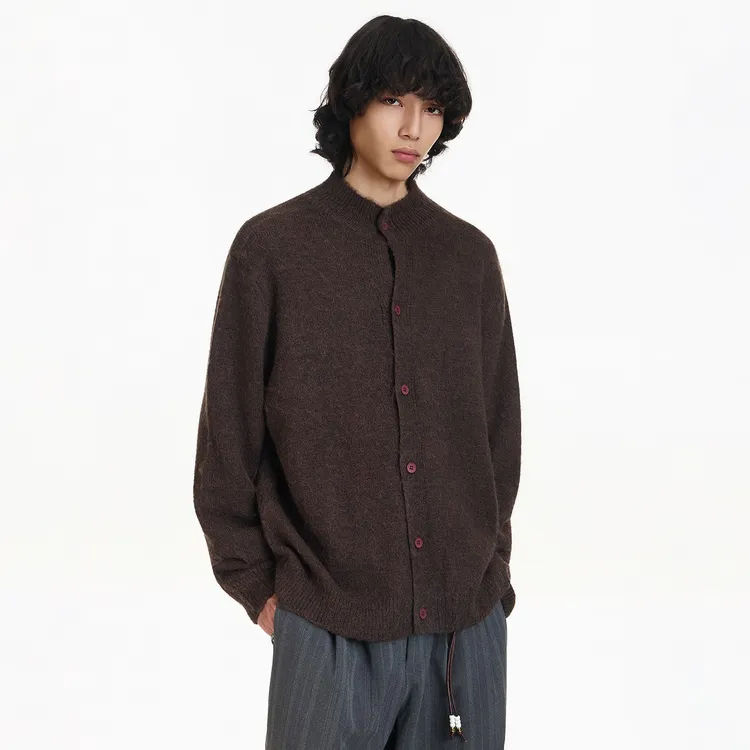 BLAEXIT花纱羊毛混纺老钱棕色短款毛衣男女冬季针织外套开衫慵懒