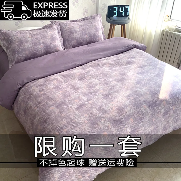 新品床上四件套床单被套100%床品4件套双人学生宿舍简约三件套