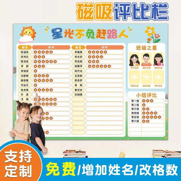 定制班级评比栏墙贴你追我赶幼儿园红花榜表扬中小学生小组积分表
