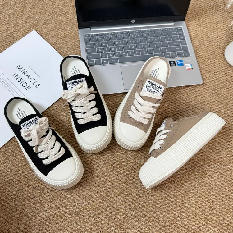 Tagabe帆布鞋女2025新款爆款秋季超火百搭饼干鞋子透气厚底板鞋