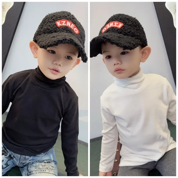 濮六六童装 男女童韩版百搭款半高领弹力棉修身打底衫 秋冬内搭