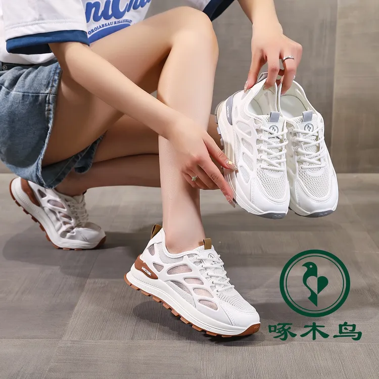 啄木鸟女鞋2025夏季新款网面薄款透气轻便百搭休闲运动鞋