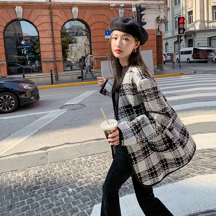 黑白格子设计感小香风外套女2025秋季新款法式气质高级感上衣