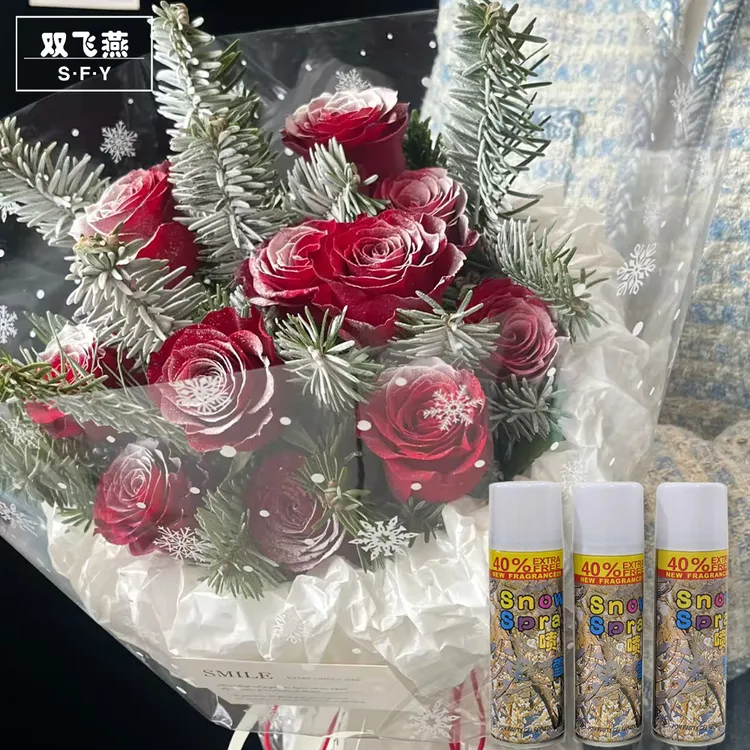 圣诞节元素圣诞落雪玫瑰喷剂喷雪花束花艺DIY氛围感圣诞网红装饰