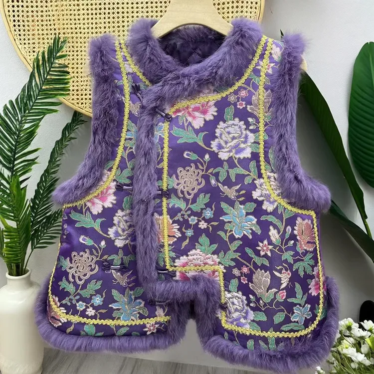非遗新中式织花真水貂新中式刺绣格格加棉马甲女盘扣立领马夹56
