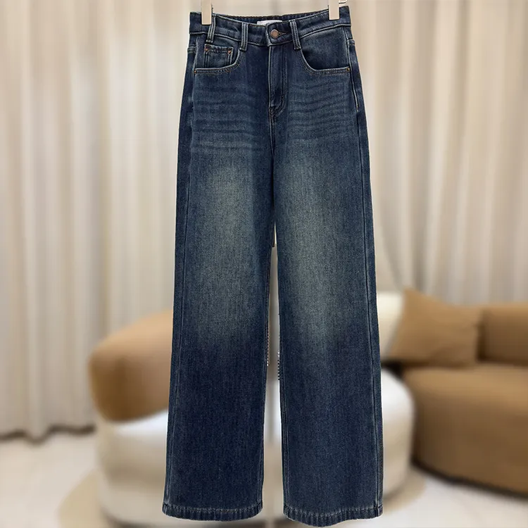 zaw大码加厚加绒直筒阔腿牛仔裤女秋冬显瘦胖mm腿粗胯宽裤子25480