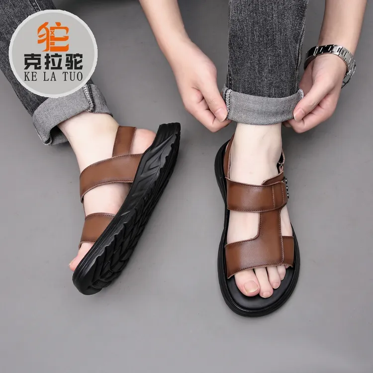 头层牛皮凉鞋男鞋夏季新款真皮两用休闲皮拖鞋防水防滑软底沙滩鞋