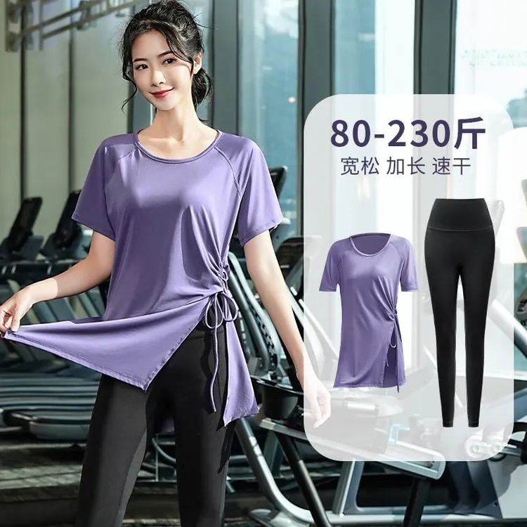 加肥加大码运动套装女宽松显瘦瑜伽服两件套跑步健身衣胖短袖夏