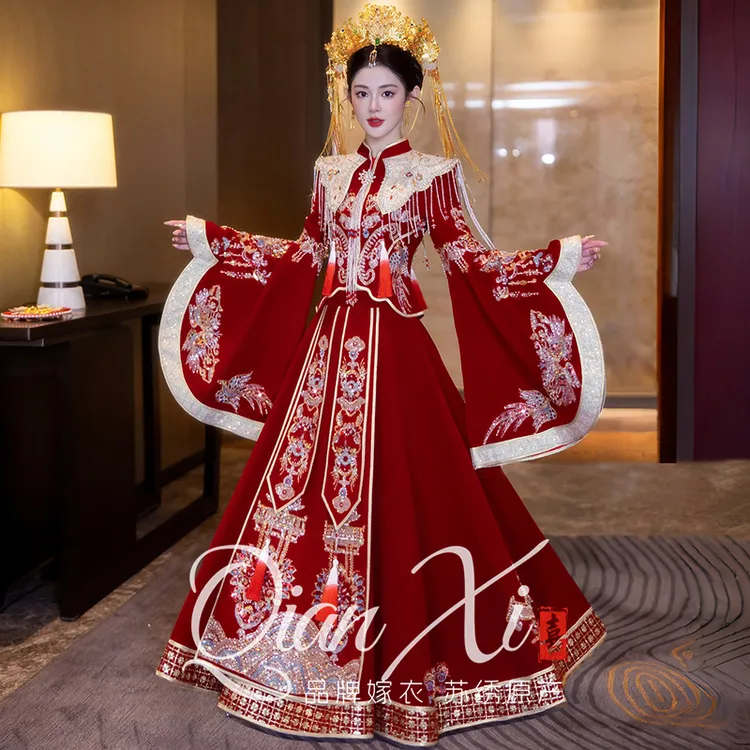 秀禾服2025新款新娘结婚礼服中式嫁衣高级感出阁服凤冠霞帔婚服女