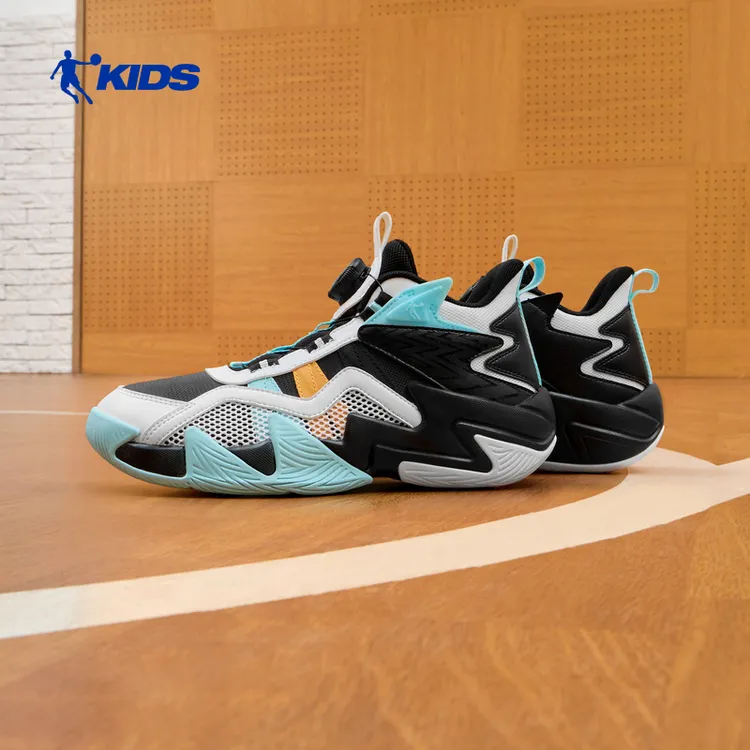 乔丹童鞋男童篮球鞋旋钮扣2025秋冬款皮面防滑男孩球鞋儿童运动鞋