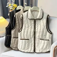 韩版秋冬款复古翻领拼接撞色保暖夹棉拉链马甲
