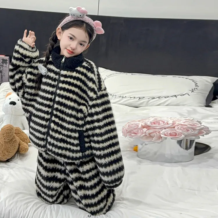 儿童珊瑚绒睡衣加厚2025新款冬季初中生高品质套装女童秋冬家居服