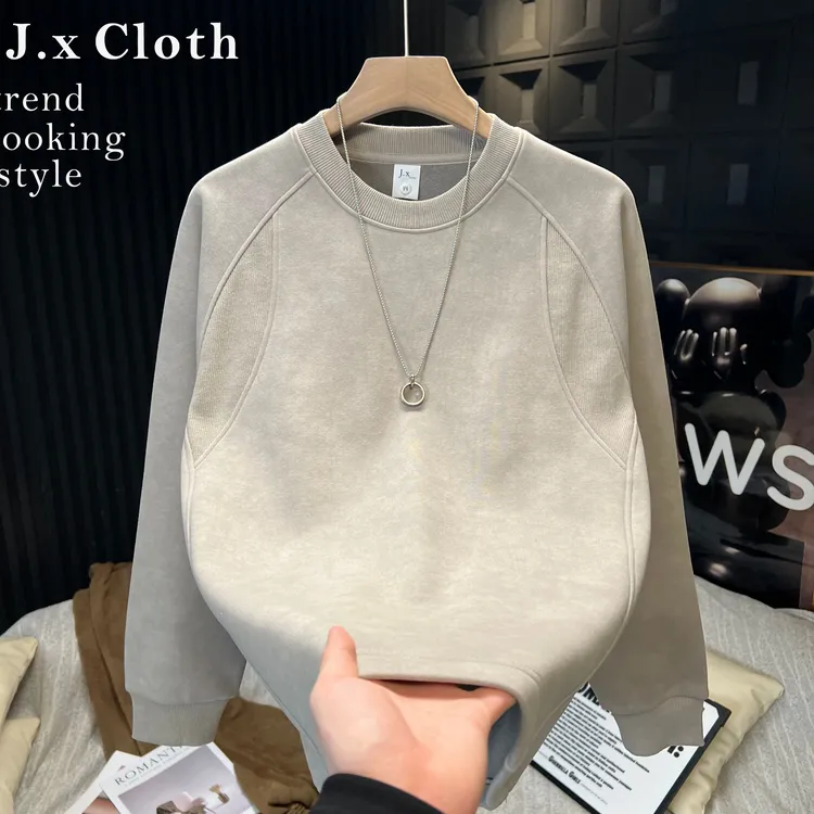 J.x C.LOTH-秋冬季同色拼接美式圆领卫衣长袖打底衫休闲男【048款】