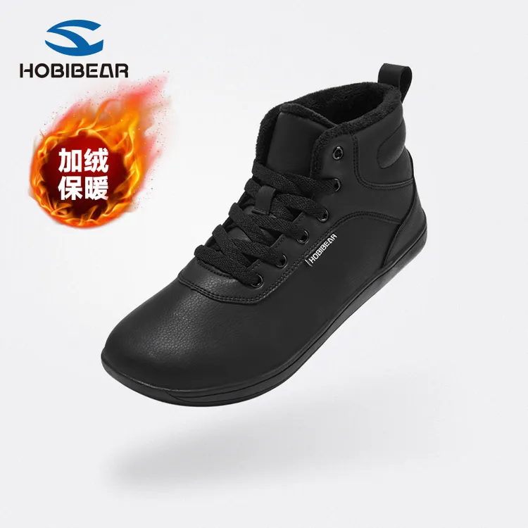 HOBIBEAR男鞋秋冬季2025宽楦休闲运动高帮鞋户外鞋皮面加绒保暖