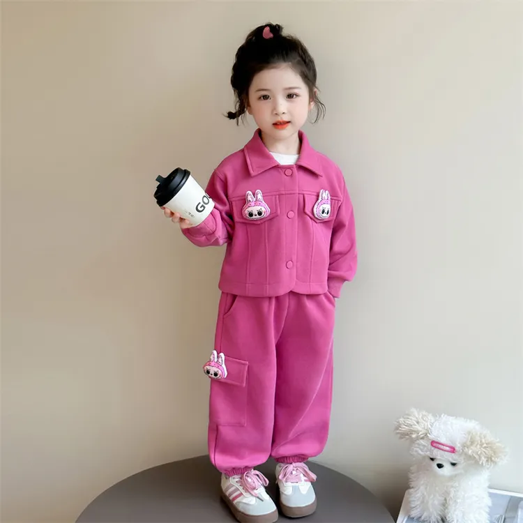 女童套装春秋装2025新款洋气儿童可爱卡通女宝宝秋季工装裤两件套