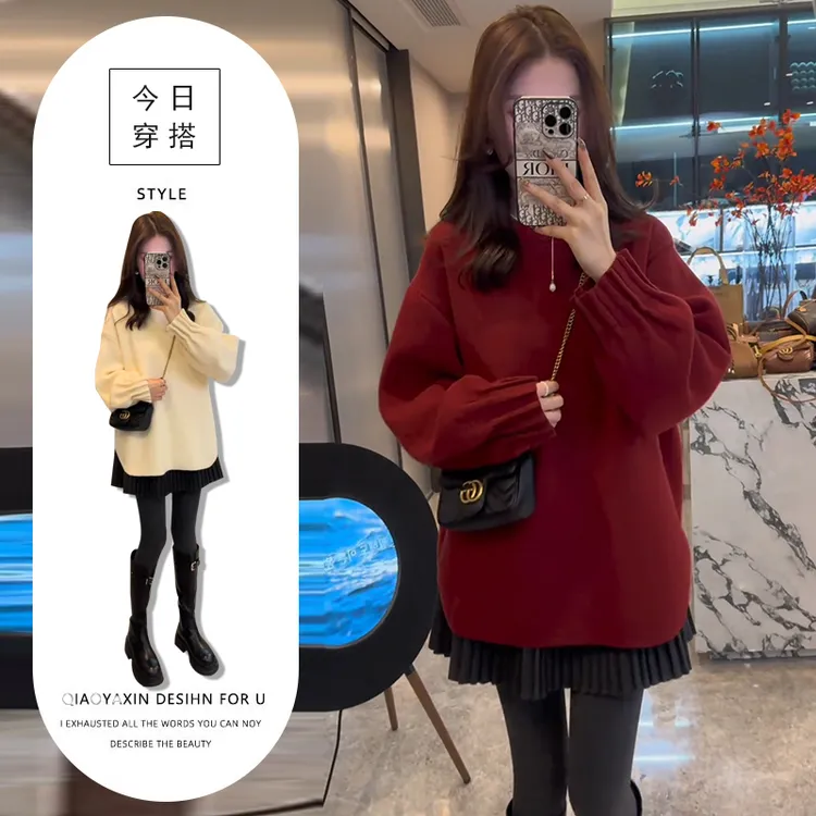 慵懒风一整套穿搭女2025早秋韩版宽松减龄长袖针织衫+高腰百褶裙