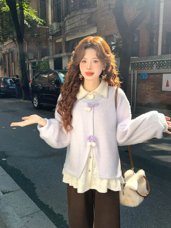 温舒敏【古着暖语】复古港风秋冬加绒假两件卫衣宽松上衣MJ1689609