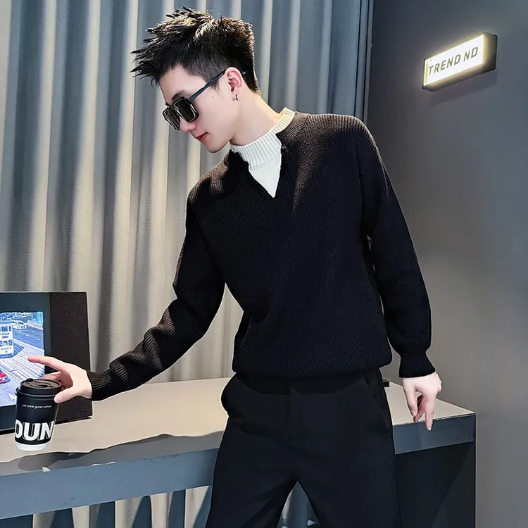 假两件男士毛衣秋冬季2025新款高级感男装痞帅上衣长袖打底针织衫